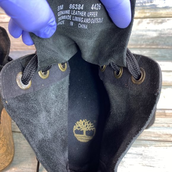 Timberland Black/Gold Metallic Soft Leather Wedge Heel Lace Up Ankle Boots - Picture 5 of 13
